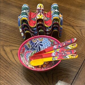 Prepara 9-piece taco serving set with a vibrant Mexican Talavera print design